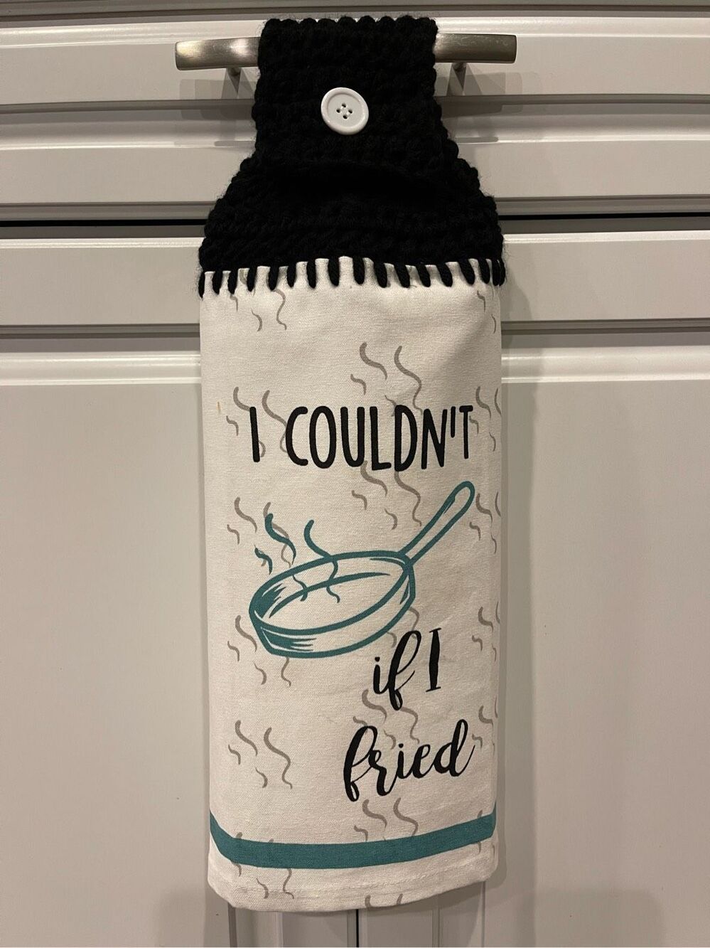 Crochet Top Kitchen Towel- I Couldn’t If I Fried (Frying Pan)